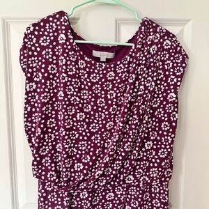 LOFT Draped Floral Dress in Plum – Size L